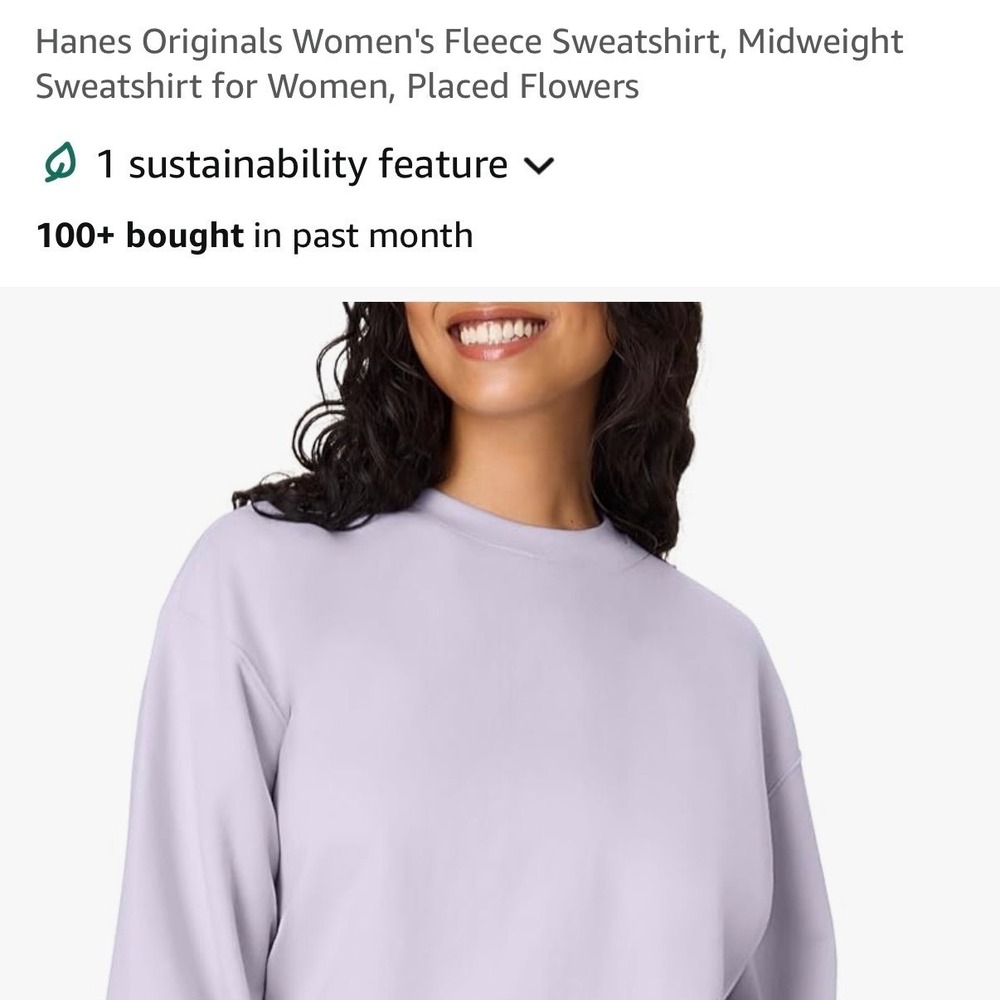 Hanes Originals Women Midweight Fleece Crewneck Sweatshirt Lavender Purple L NEW